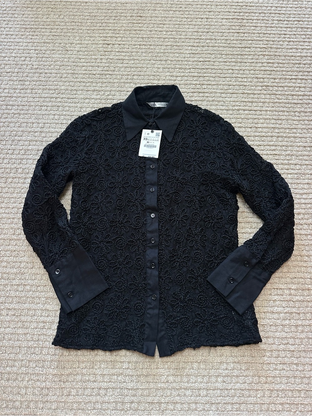 Zara NWT Black Floral Embroidered Lace Sheer Blouse Shirt Sz XS - Picture 2 of 5